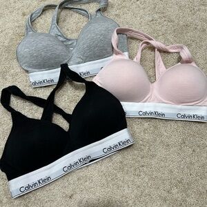 Calvin Klein Black, Gray, and Pink Bra Set